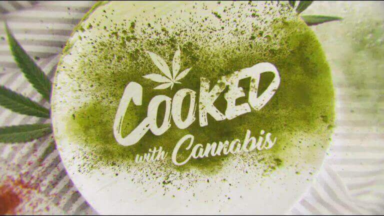 Cooked with Cannabis Netflix promotional still featuring host Kelis with infused dishes plated for judging.