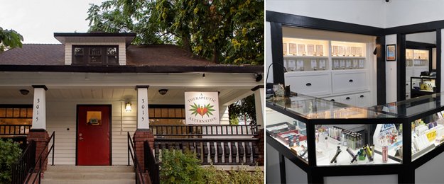 A Therapeutic Alternative dispensary at 3015 H Street in Sacramento with a display case interior