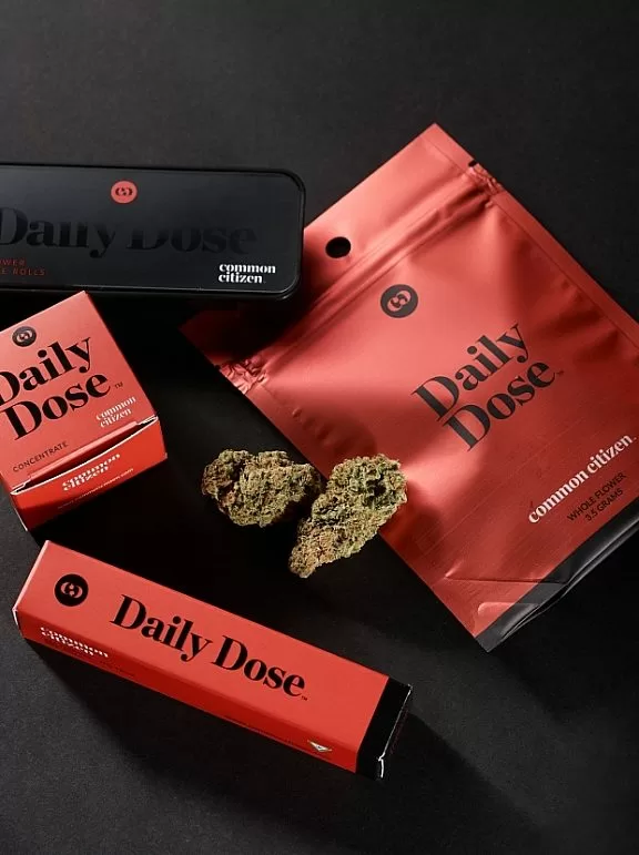 Common Citizen Daily Dose flower pouch and pre-rolls from the Marshall Michigan greenhouse cultivator