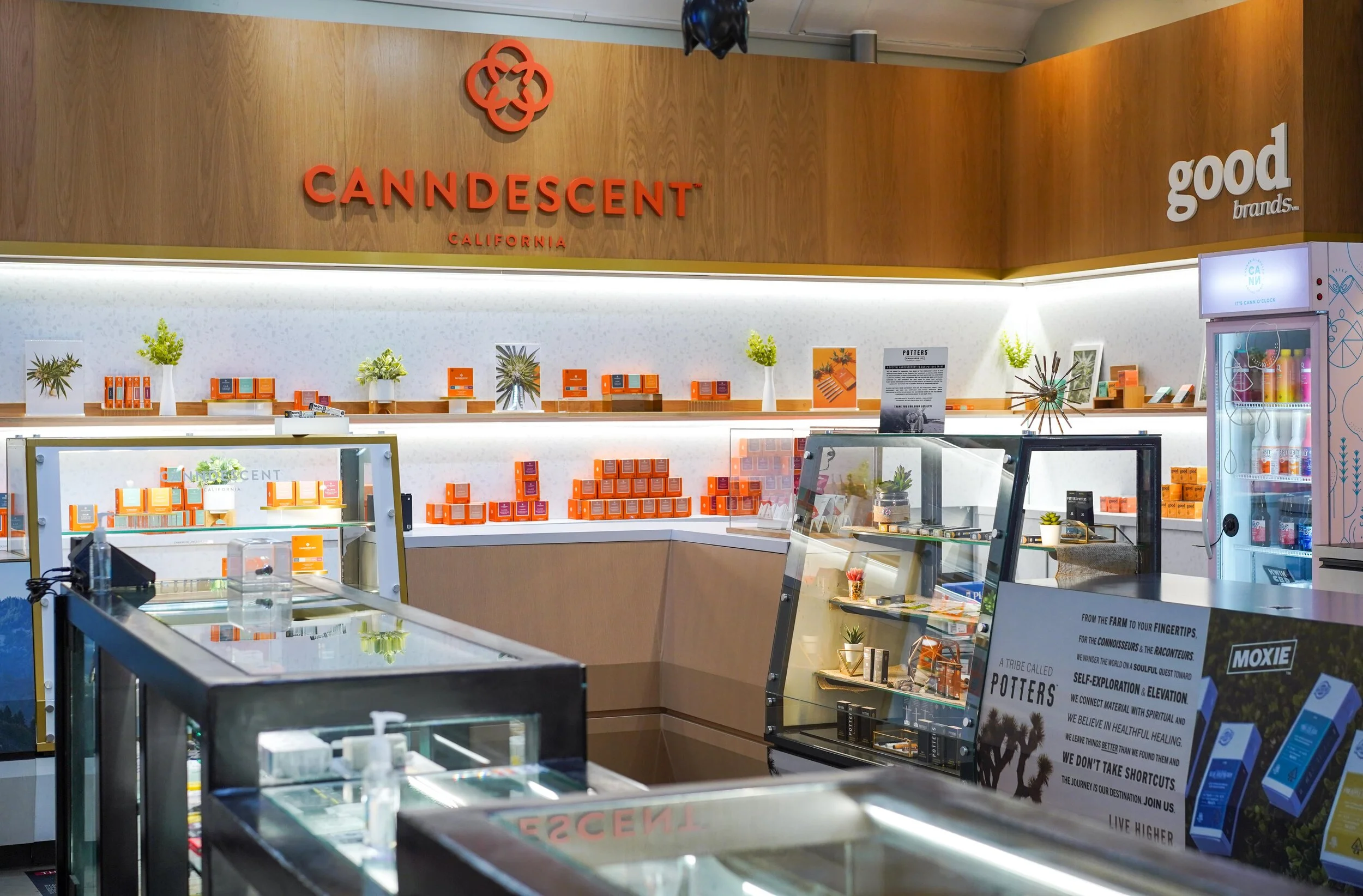 ERBA Markets retail floor interior featuring a curated Canndescent product display and the dispensary's design-forward shelving