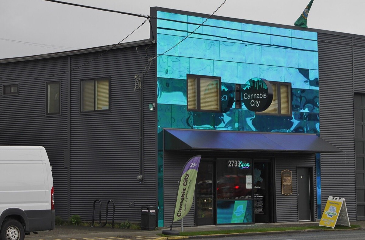 Cannabis City storefront on 4th Avenue South in Seattle's SODO neighborhood