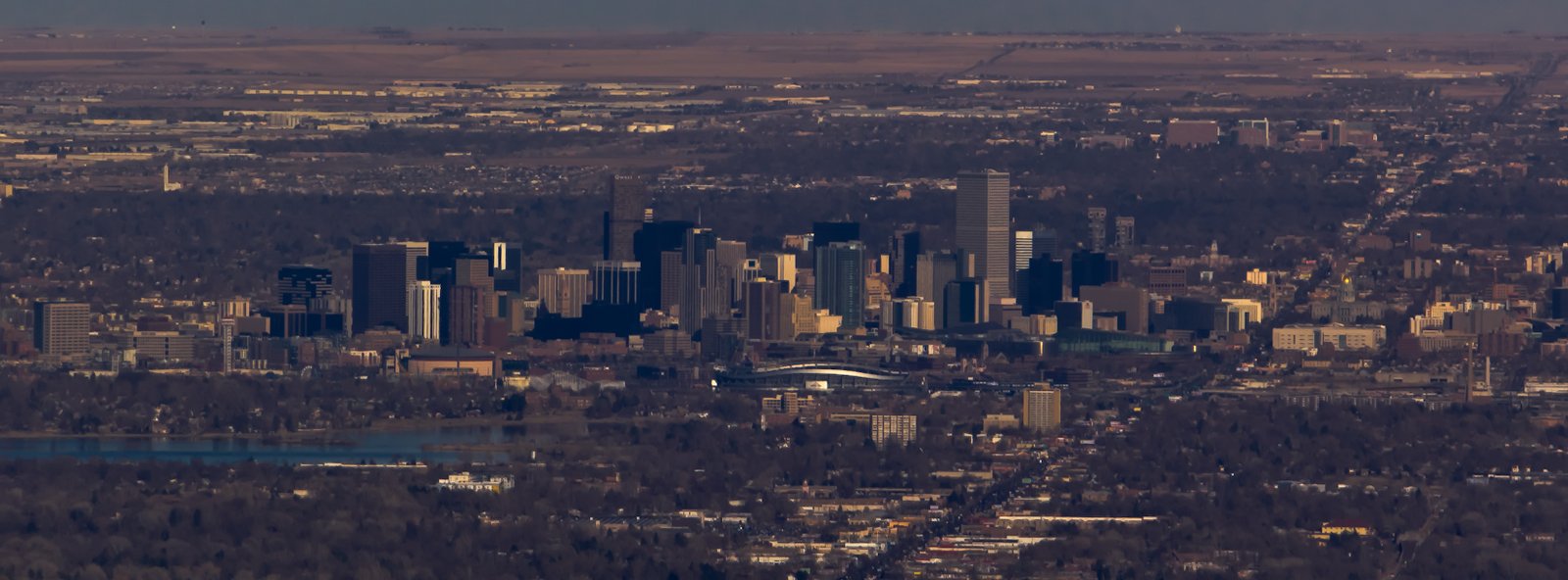 Denver Colorado skyline downtown buildings viewed from Lookout Mountain, the Mile High City that anchored the United States first adult-use cannabis market