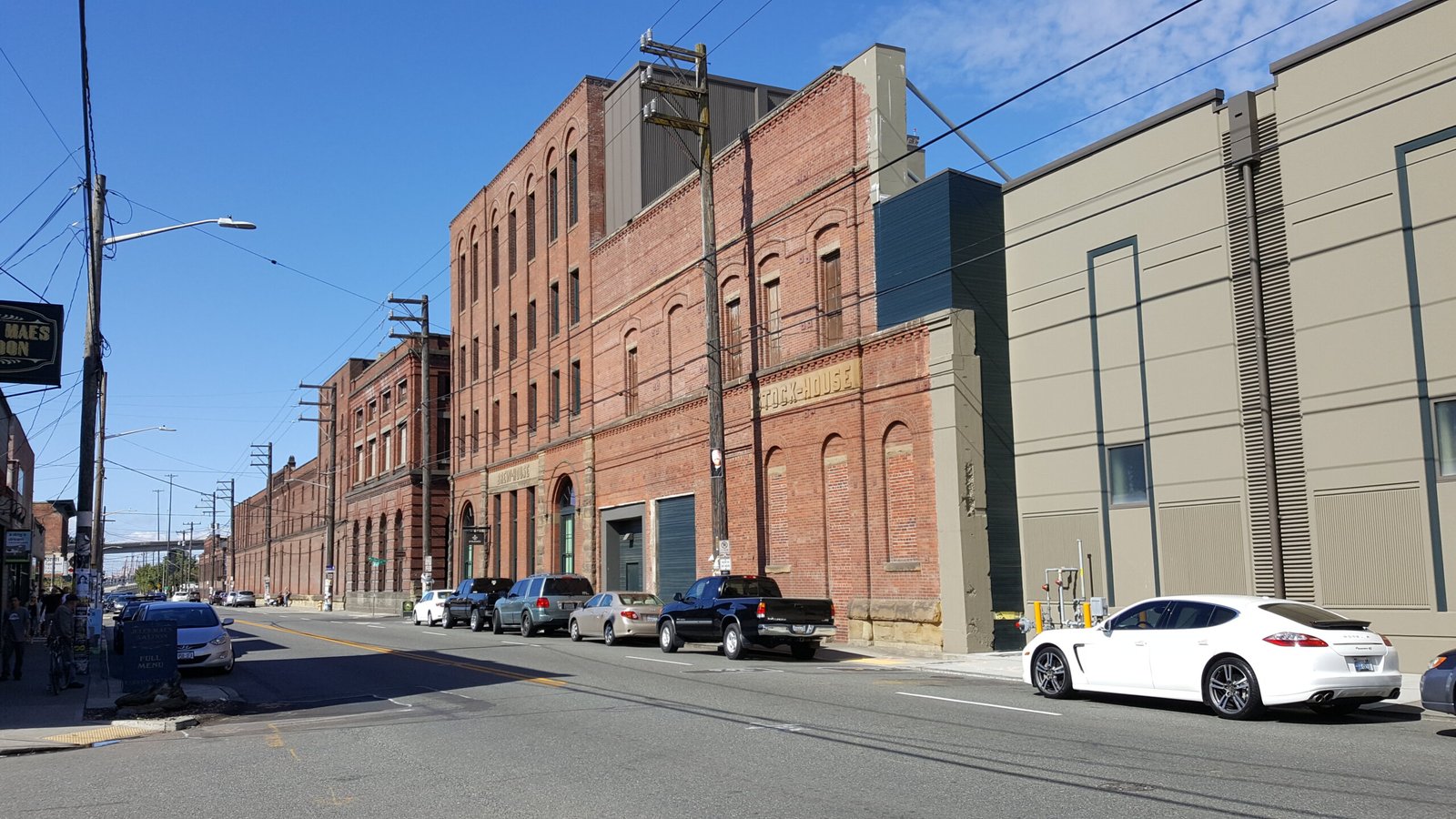 Historic Georgetown neighborhood street scene in Seattle Washington with brick buildings and industrial architecture
