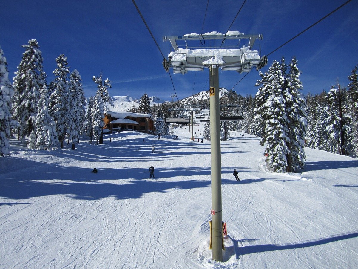 Mammoth Mountain village with gondola in background
