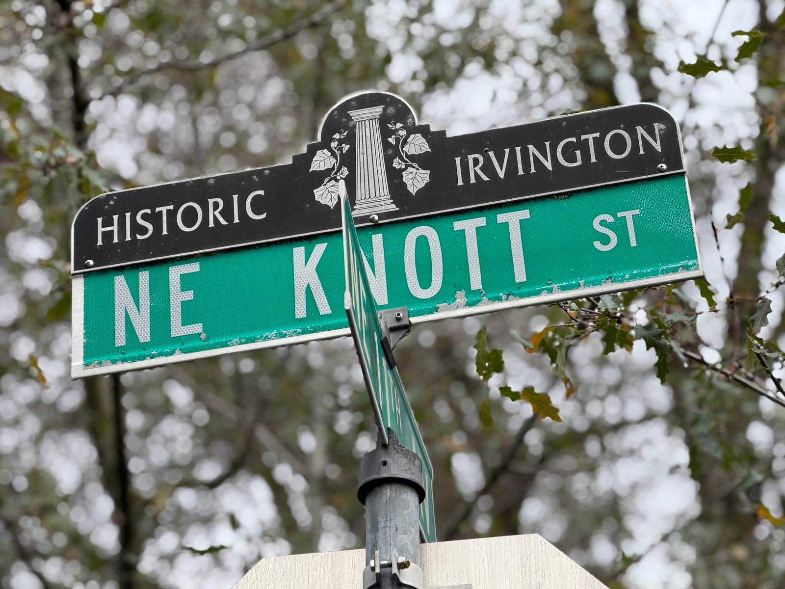 Historic Irvington neighborhood signage in Northeast Portland