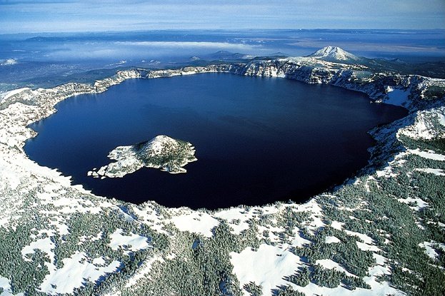 Oregon statewide dispensary guide hero, Crater Lake and Cascade range