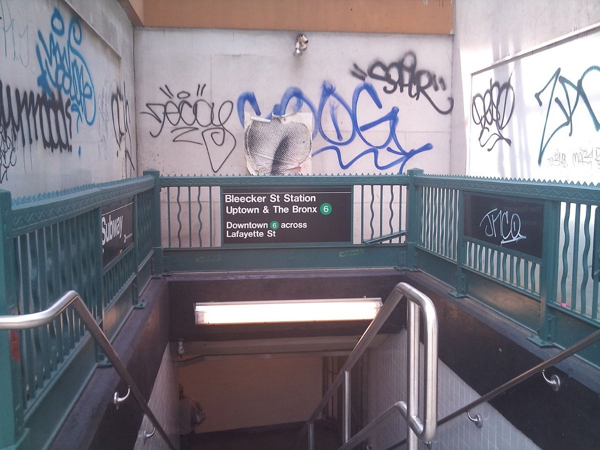 Bleecker Street subway station entrance in Greenwich Village near Smacked dispensary