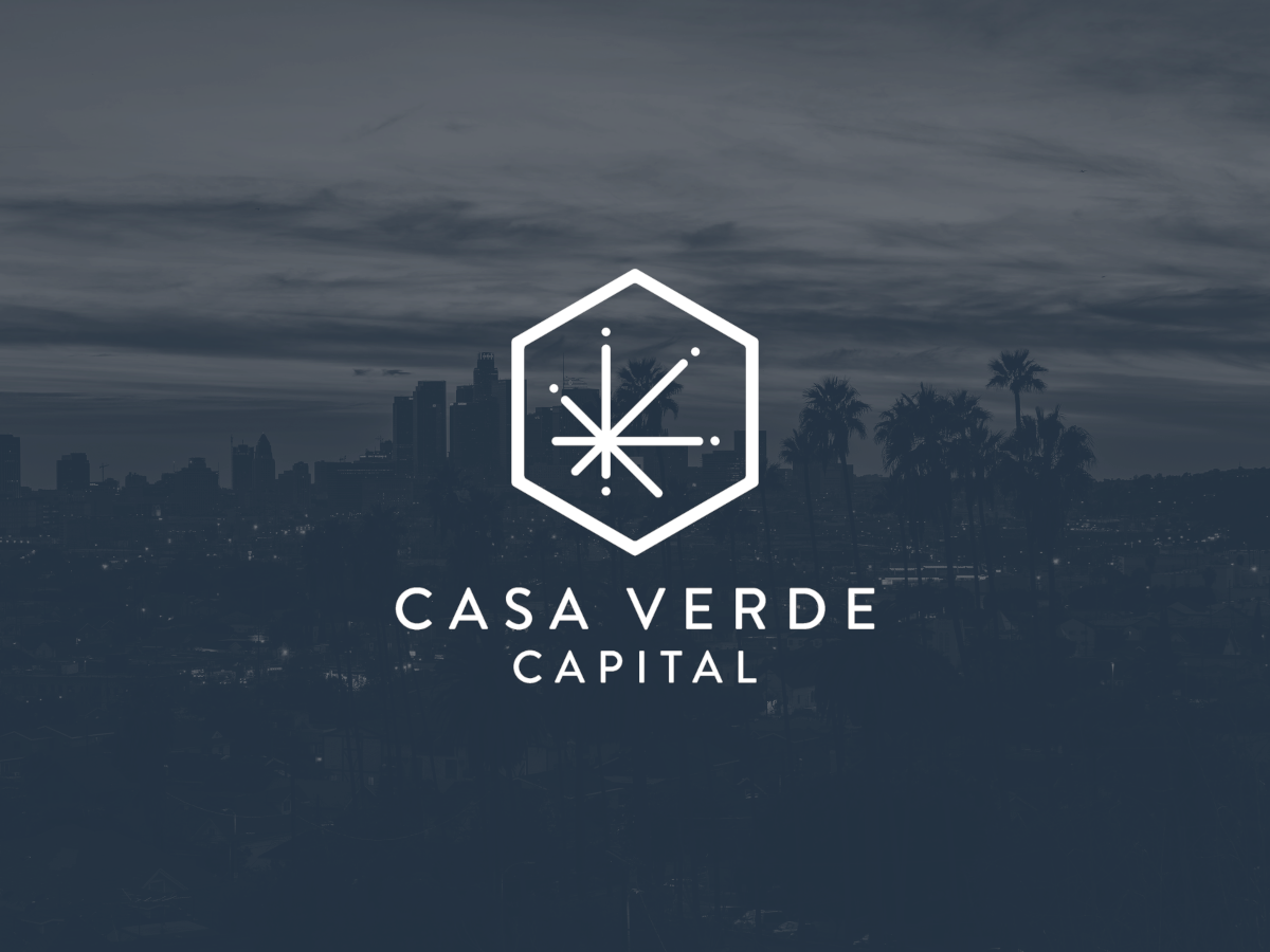 Casa Verde Capital logo over the Los Angeles skyline, the cannabis venture fund founded by Snoop Dogg, Ted Chung, and Karan Wadhera in 2015 with approximately 250 million dollars under management