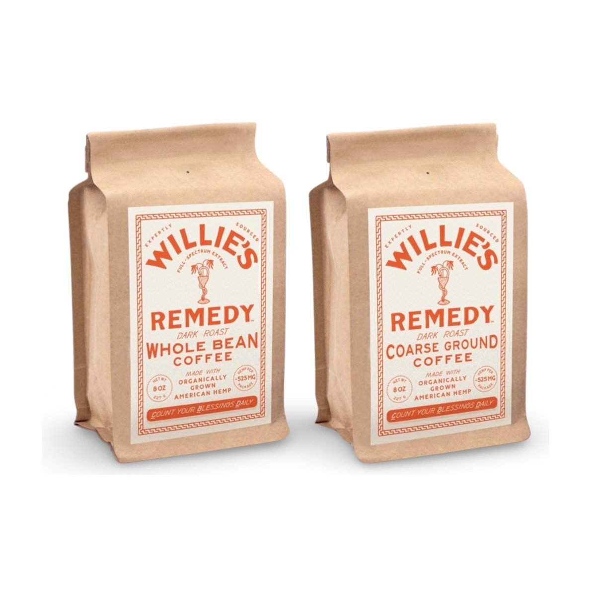Willies Remedy Dark Roast CBD Coffee tin, the original 250mg whole bean product Annie Nelson launched in 2018 from the Nelson family ranch outside Austin