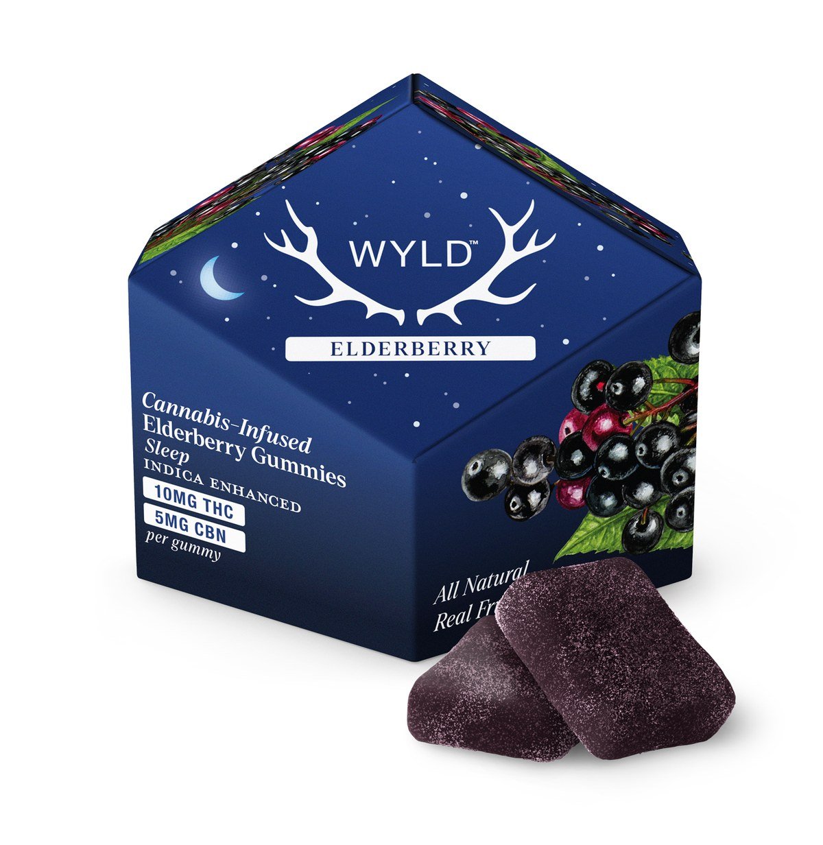 Wyld Elderberry 2:1 CBN Indica enhanced sleep gummies 10ct tin packaging