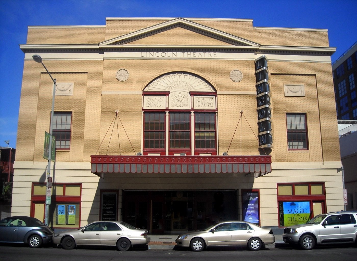 Lincoln Theatre marquee at 1215 U Street NW in the U Street corridor of Washington DC adjacent to Cookies DC dispensary