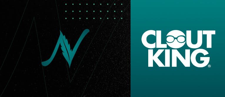 Nirvana Cannabis house brand banner alongside Clout King partnership graphic