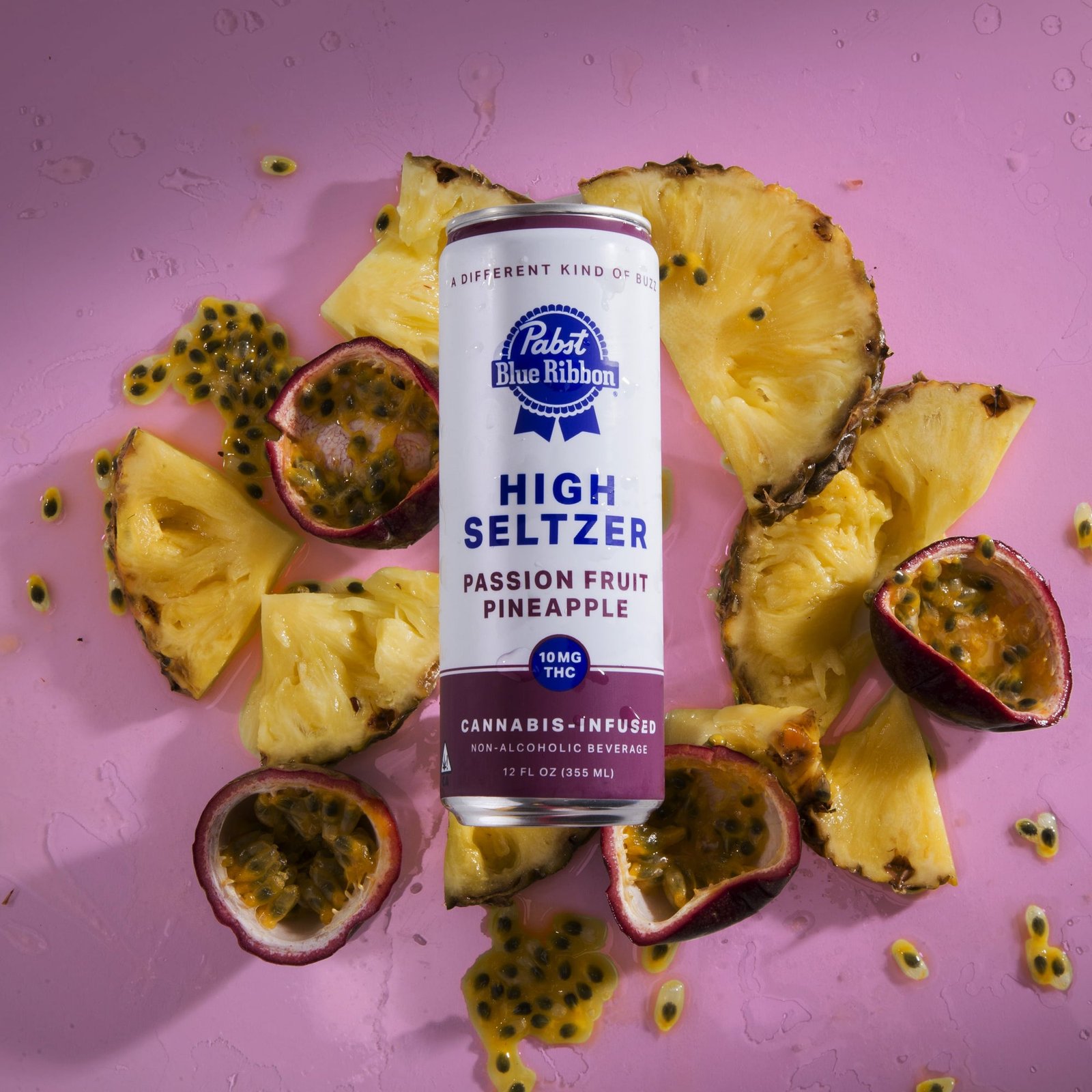 Pabst Blue Ribbon High Seltzer cannabis-infused passion fruit pineapple 10mg THC can