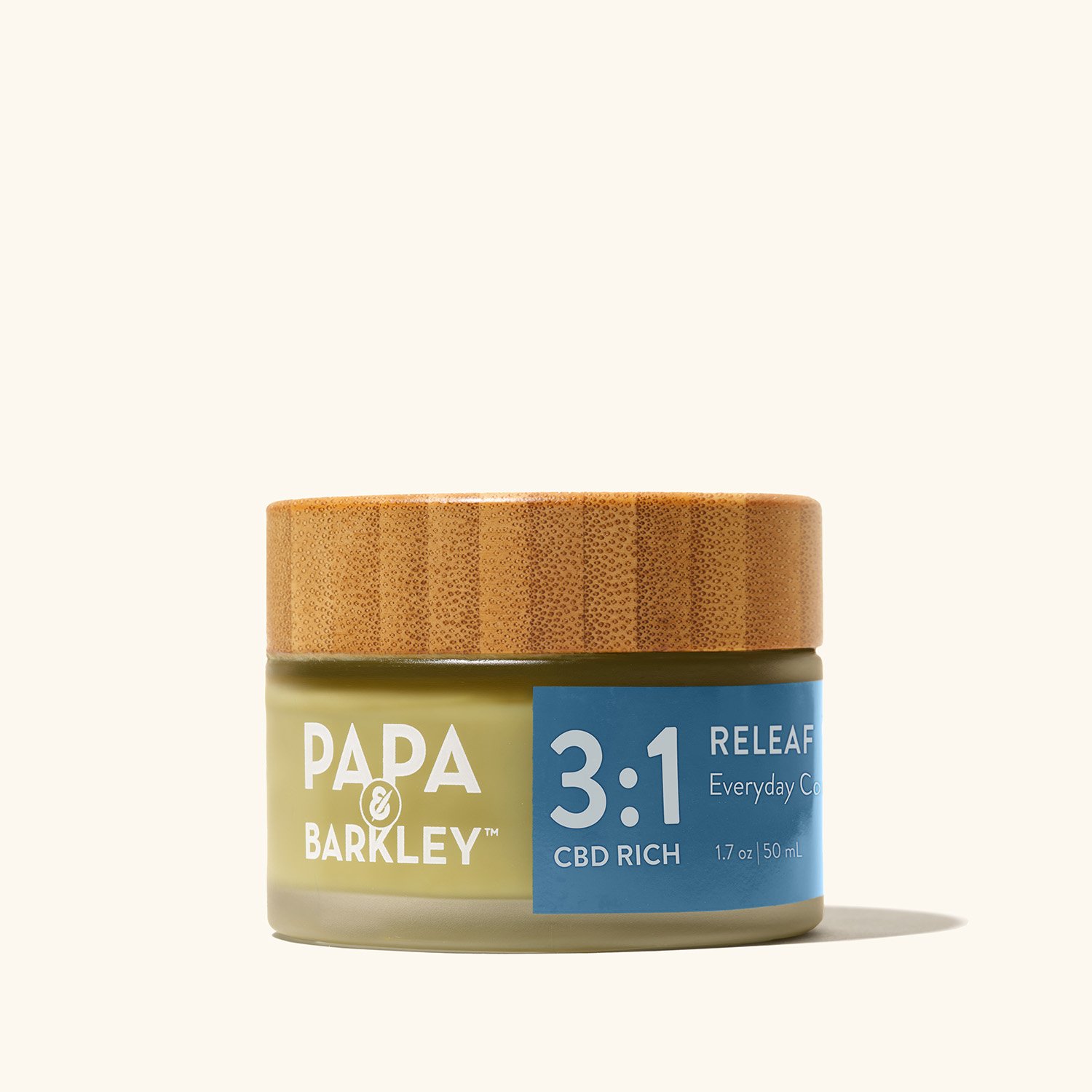 Papa and Barkley 3:1 CBD Releaf Balm cannabis topical jar with bamboo lid
