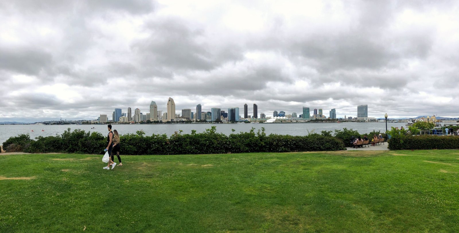 Downtown San Diego skyline viewed from Coronado across San Diego Bay on a cloudy afternoon
