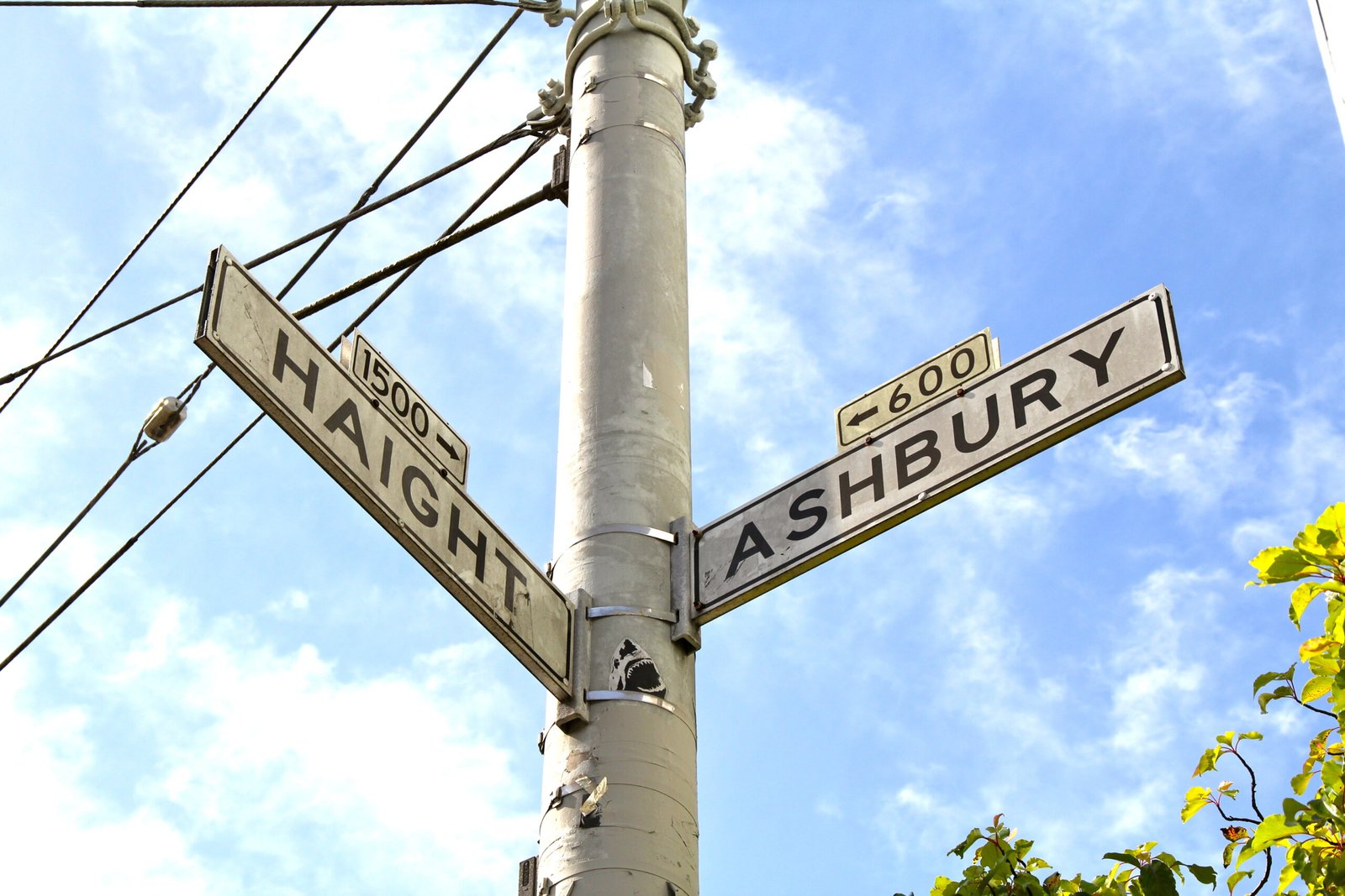 Haight and Ashbury street sign at the intersection in the Haight-Ashbury neighborhood of San Francisco near SPARC Upper Haight dispensary
