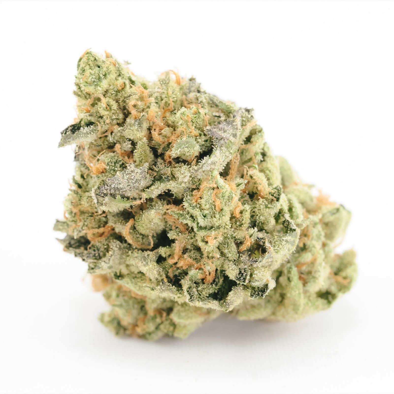 Wedding Cake cannabis flower bud frosty with trichomes on a white background