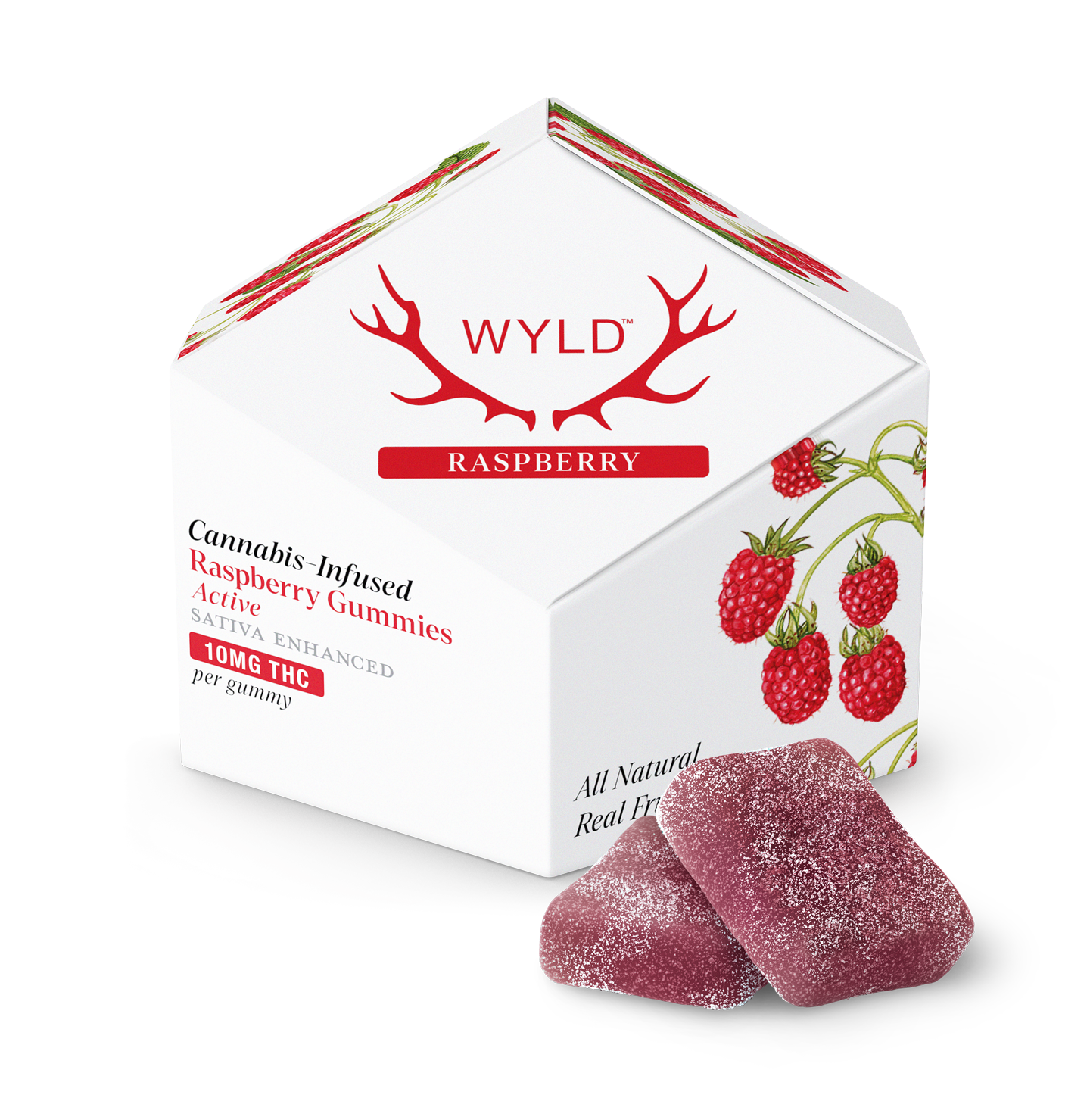 Wyld Raspberry sativa cannabis-infused gummies real fruit 10mg THC box