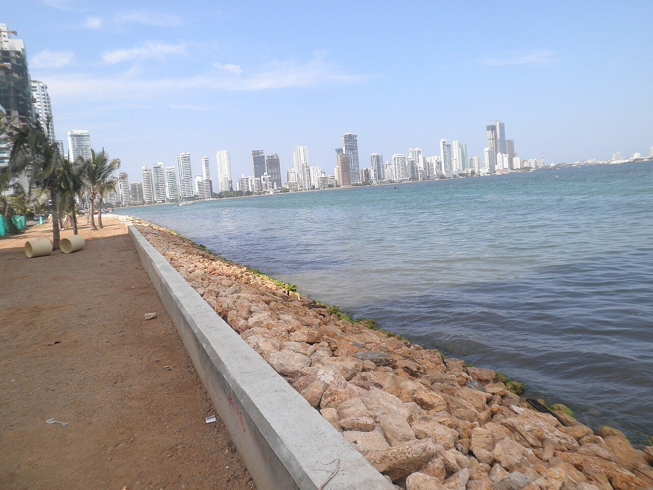 High-rise hotels lining the Bocagrande beach district of Cartagena, Colombia